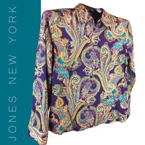 Jones New York Signature Petite colorful purple paisley button shirt 100% cotton